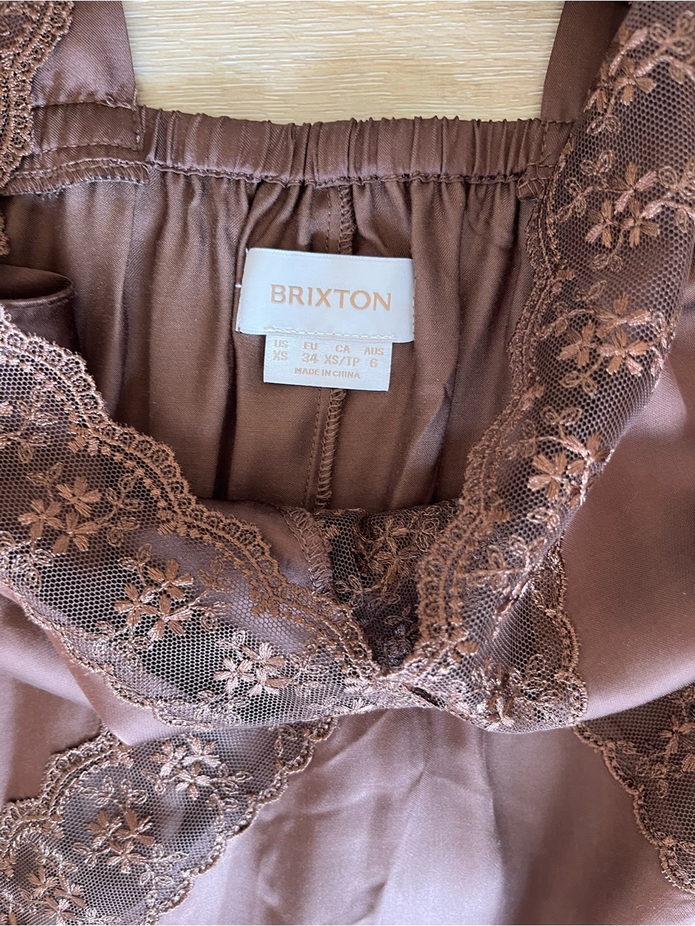 Britton Brown Satin Slip Dress with Lace Trims - Picture 2 of 2